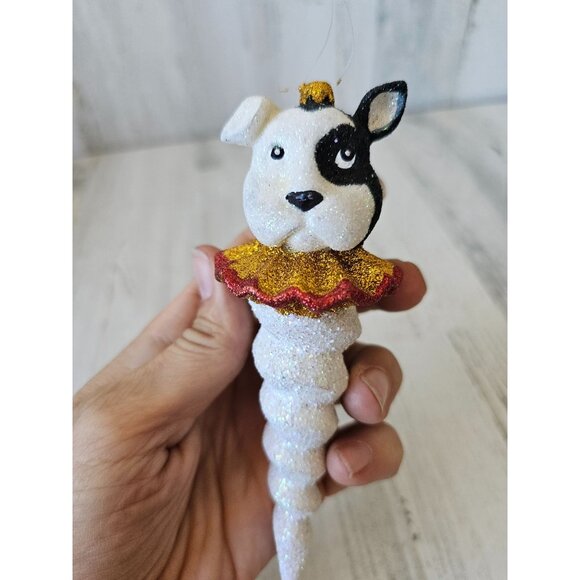 Dept 56 dog spiral icicle ornament glitter puppy bulldog jester Xmas tree - Picture 8 of 9